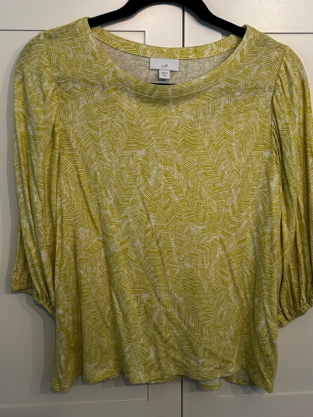 J. Jill Lemon Zigzag-Print 3/4 Sleeve Scoop Neck Tee